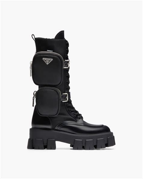 brushed rois leather and nylon boots prada price|Prada lace up boots.